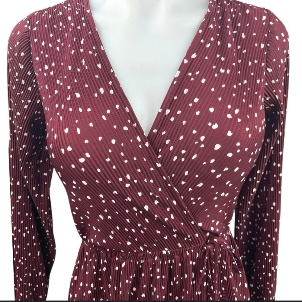 Abercrombie & Fitch Burgundy Polka Dot Long Sleeve Dress